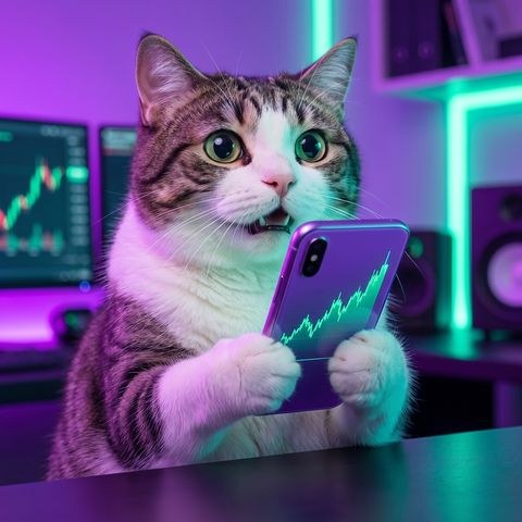Levercat with a purple phone