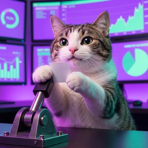 Levercat squinting at a tiny receipt